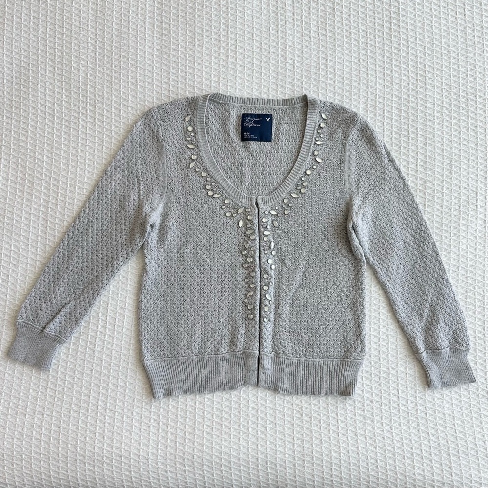 American Eagle grey embellished cardigan sweater